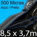 POLYLONA SUPER 8,5x3,7m PP/PE AZUL/PRETO 500 MICRAS com argolas "D" INOX a cada 50cm